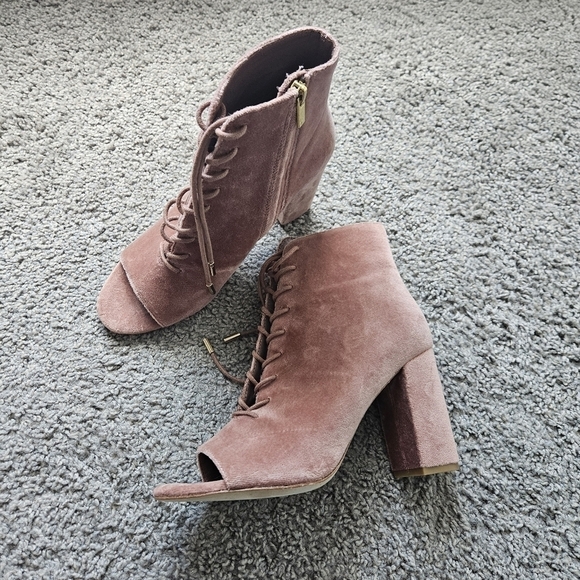 Joie Lakia Blush Velvet peep toe lace up heel boots size 38.5/8.5 - Picture 2 of 10
